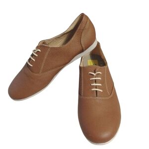 NEW CHARLESTON SHOE CO. Light Brown Leather Lace Up Loafers Tan Flats Sz 7